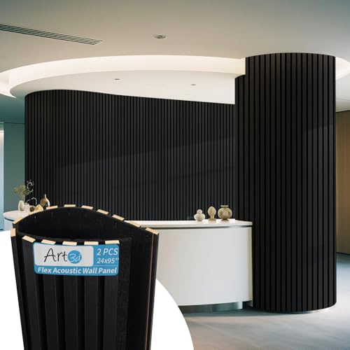 Art3d Roll-Flat Design Acoustic Wood Slat Wall Panel, 2-Pack, Blackwood - color: Blackwood, size: 2-Pack - 95.3 x 23.8 Inch
