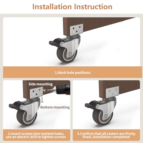 2" L-Shaped Swivel Plate Casters, TPR Silent Furniture Wheels with Brakes, Total Load Capacity 600 Lbs, Mounting for Wooden Cabinet, Sewing Table, Crib, 4 Pcs