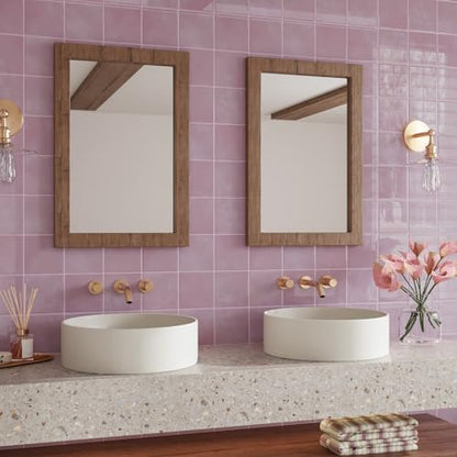 CRE8TIVE 4 Sheets Square Tile Peel and Stick Backsplash for Kitchen, 12"x12" Back Splash Stick on Tiles for Bathroom, Self Adhesive Renter Friendly Backsplash for Living Room, Fireplace (Pastel Pink) - size: 12"x12" (4-Sheets)