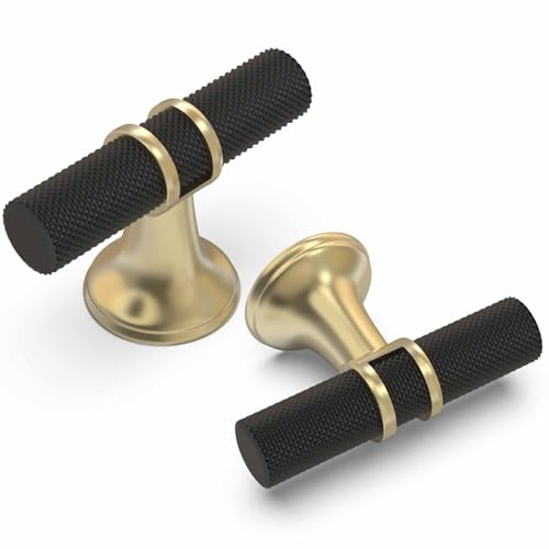 10 Pack Cabinet knurled Knobs Matte Black and Brushed Gold Kitchen Cabinet Knobs Aluminum and Zinc Alloy Drawer Pulls Solid Cabinet Hardware - color: Black and Brushed Gold Knurled, size: Knobs
