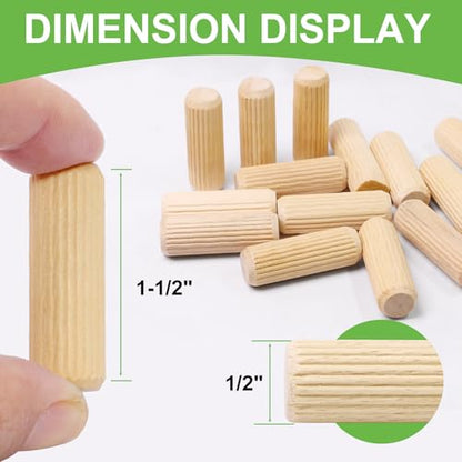 1/2" x 1-1/2" Wooden Dowel Pins - FoDau770 Beech Wood Dowel Rods - 200 Pcs - size: 1/2" x 1-1/2"