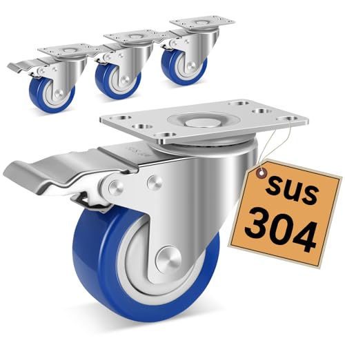 Nefish Stainless Steel Castor Wheels 3 Inch with Brake,Rust-Proof 304 Heavy Duty Casters Set of 4, Anti-Corrosion Industrial Stainless Steel Caster for Furniture,Labs,Restaurants,Outdoor - style: 3 INCH
