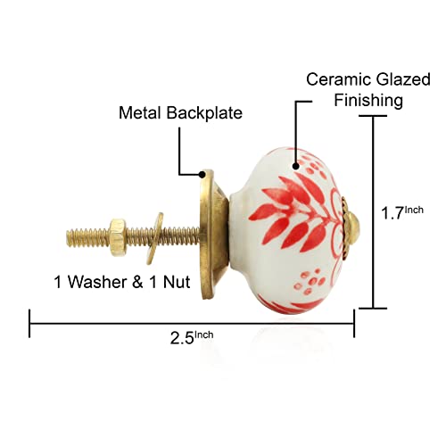 Dresser Knobs - Countryside Handmade Ceramic Drawer Handle Kitchen Cabinets Cupboard Wardrobe Pulls Farmhouse Boho Furniture Hardware - Red Bale - Pack of 4 - color: Red Bale