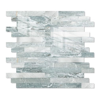 Yipscazo 5 Sheets Peel and Stick Stone Metal Tile Backsplash, Stick on Tiles for Backsplash Kitchen, Bathroom, Laundry Room, Camper, Fireplace (12'' X 12'', Polished Cyan) - color: Polished Cyan