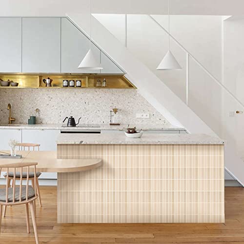 Commomy Peel and Stick Tile - 10 Pcs of 11.8'' x 11.8'' Vertical 3D Beige Peel and Stick Backsplash for Kitchen and Bathroom Interior Wall Tile(Matte Surface, Covers 10 sq.ft) - color: Modren Art