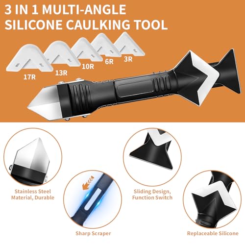 23-Piece Caulking Tool Kit – 3-in-1 Silicone Caulk Remover,