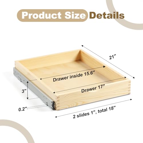 Soft Close Wood Pull Out Cabinet Drawer, 17", Fits 18"+ Opening - size: 17inch