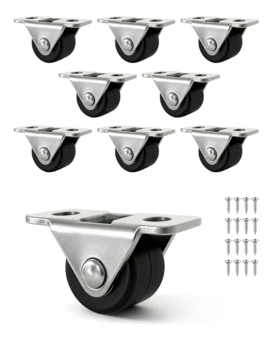 8 Pack Fixed Caster Wheels - 1/2 Inch Small Silent Rigid Plate Casters for Furniture, Tiny Rubber Rolling Wheels with Metal Top Plate
