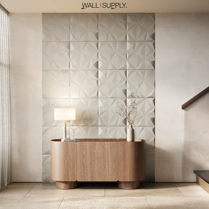 Wall!Supply 3D Geo Lite Wall Panels, 12-Pack, Cashmere - color: Cashmere, style: Geo Lite