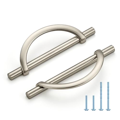 HOME EDIT Brushed Nickel Cabinet Pulls Curved, 5 Inch/128 mm, 10 Pack - color: Brushed Nickel, size: 5 Inch Hole Center