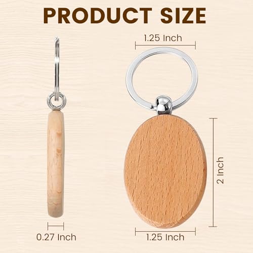 Blank Wood Keychains - Beech Wood DIY Craft Blanks for Engraving | 50 Pack