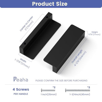 Peaha 10 Pack 3 Inch Black Cabinet Handles Finger Edge Pulls for Cabinets - color: Black, size: 3" Hole Center