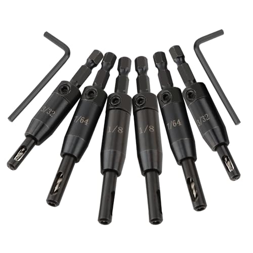 6 pcs Self Centering Drill Bit Set, 3/32" 7/64" 1/8" Center Drill Bit for 1/4 in Hex Shank-Drill No 6 8 10 Screws Used in Drilling Holes and Installing Door Window Hinges