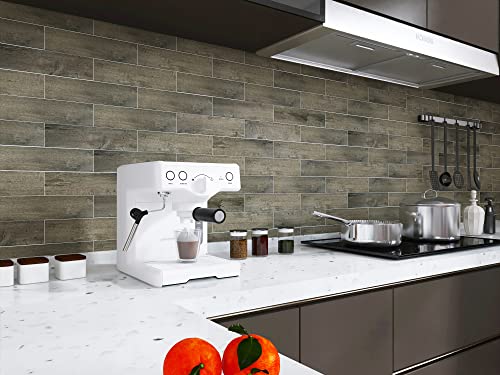 COLAMO 24PCS Peel and Stick Tile Backsplash, Thick Rigid Grey Oak Weathered Self Stick Faux Shiplap Paneling,Stick On Wood Plank Accent Wall Subway Brick Tile for RV,Adhesive Kitchen Backsplash - color: Oak-Athens Grey