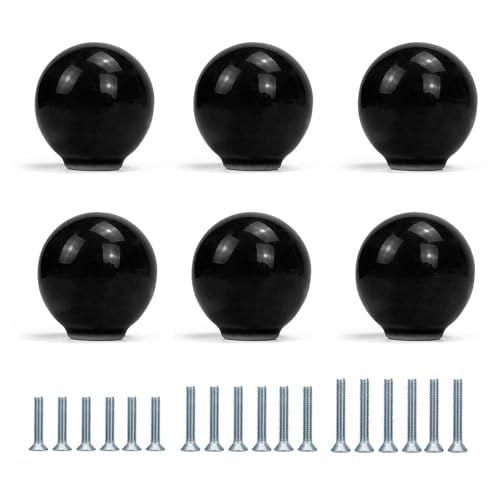 FOAN Cabinet Knobs 6 Pack, Ceramic Drawer Grip Handle, Suitable for Cupboard/Drawer/Dresser/Toilet/Kids Room, 1-1/4inch, Equipped with Multi Size Screws, Black - color: Black