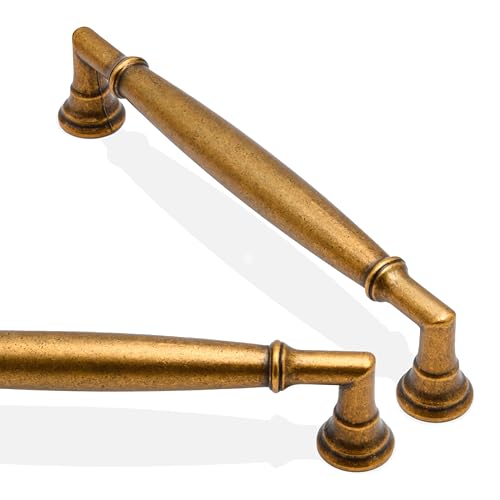 10 Pack Antique Brass Cabinet Pulls 5 Inch(128mm) Kitchen Cabinet Handles Solid Zinc Alloy Cabinet Hardware Drawer Pulls - color: Antique Brass, size: 5" Hole Center