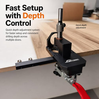 Tydeey 35mm Concealed Hinge Jig for Cabinet Doors, Aluminum Hinge Drilling Guide with Depth Adjustment, 3–4 Inch Edge Distance Arm, Dust Port & Toggle Clamp