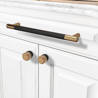 COTYKILEY 10 Pack 7.5 Inch(192mm) Matte Black and Champagne Bronze Knurled Cabinet Handles Knurled Kitchen Cabinet Pulls Cabinet Door Handles Kitchen Cabinet Hardware Cupboard Drawer Pulls - color: Black and Champagne Bronze, size: 7.5" Hole Center（192MM）