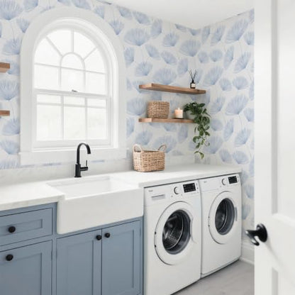 Safiyya Blue and White Peel and Stick Wallpaper Dandelion 17.3in x78.7in Contact Paper Peel and Stick Wall Paper Modern Boho Self Adhesive Removable Vinyl Wallpaper for Bedroom Bathroom - color: Blue/White, size: 17.3" x 78.7"