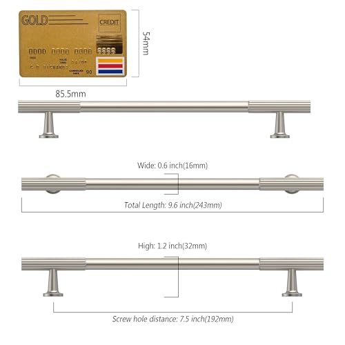 Amerdeco 10 Pack Brushed Satin Nickel Cabinet Pulls 7.5 Inch(192MM) Hole Centers Kitchen Cabinet Handles Hardware Kitchen Handles for Cabinets Cupboard Handles Drawer Pulls ZH0071 - color: Brushed Satin Nickel, size: 7.5"/192MM