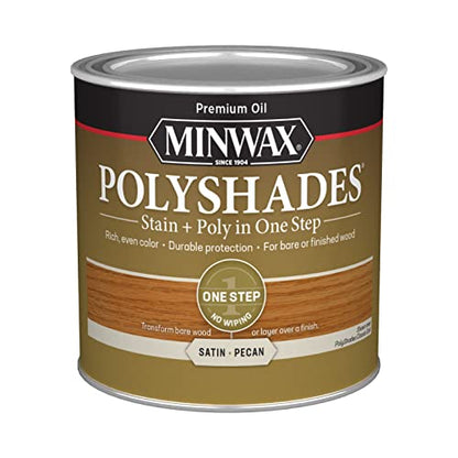 Minwax PolyShades Wood Stain + Polyurethane Finish – ½ Pint, Pecan, Satin - color: Pecan, size: 0.25 Quart, style: Satin