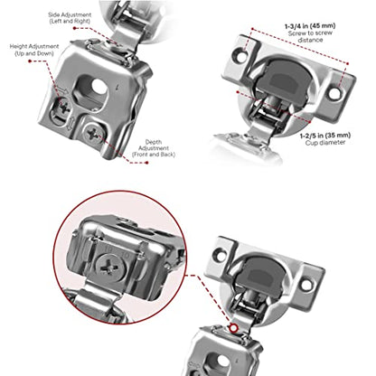 10-Pack 1" Overlay Soft Close Face Frame Kitchen Cabinet Hinges - size: 1 Inch