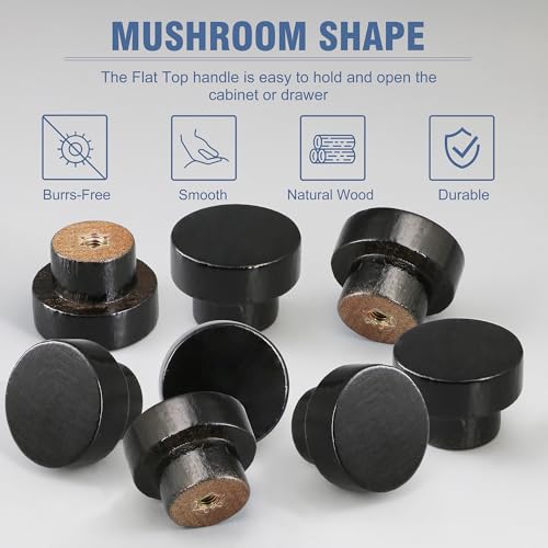 FoDau770 Flat Top Round Wood Knobs, 1" Diameter - Black - 15 Pieces - color: Black, size: 1 Inch
