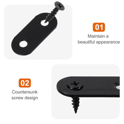 30 Pack Stainless Steel Straight Bracket Flat Straight Brace Flat Plate Straights Brackets Repair Mending Bracket Plate for Wood Furniture Metal Mending Joining Plates with Screws Black