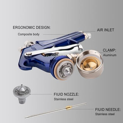 Siphon Feed Spray Gun for Piant with 1.8mm Nozzle, 1000cc Cup and 6pcs Paint Strainers for Cars & HousePainting Gun(Blue) - color: blue-4001-1.8mm