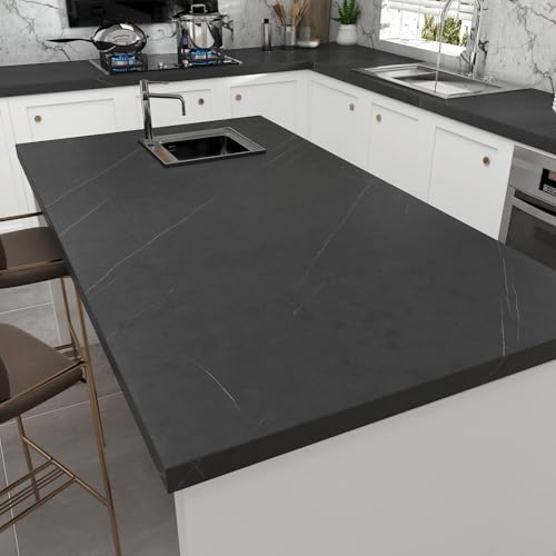 Decotalk 24"x120" Matte Black Marble Contact Paper Peel and Stick Black Marble Countertop Contact Paper Waterproof Matte Marbles Vinyl Wrap Dark Kitchen Counter Top Cover Wrap Peel and Stick Wallpaper - size: 24" x 120"