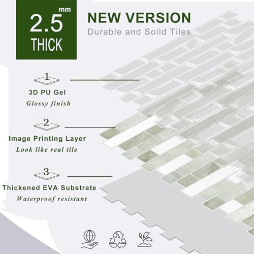 STICKGOO Thicker Peel and Stick Backsplash Tile for Kitchen and Bathroom - color: Light Gray-Beige