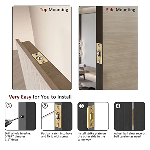 JQK Closet Ball Catch Door Hardware, Stainless Steel Catch Adjustable with Strike Plate, Gold Finish 2 Pack, HBC100-BG-P2 - color: Gold, size: Standard 2 Pack