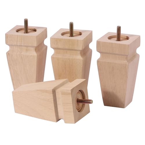 Unfinished Oak Sofa Legs-Heavy Duty Mid Century Solid Wood Replacement Furniture Legs Set of 4 for Couch, Table, Bench, Bed, Dresser, Chair - with Installation Hardware (Natural 5" H*2.5" W) - color: Plain Wood Color, size: 5"H*2.5"W