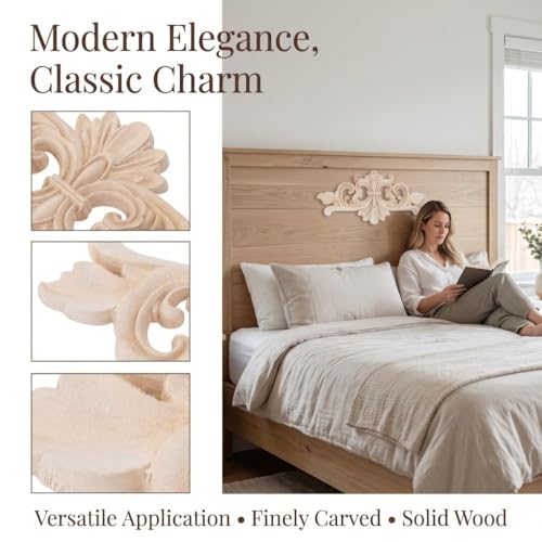 2Pcs Wood Carved Applique Decals – Unpainted Floral Onlay Ornament for Door, Furniture & Cabinets, DIY Project, Doors and Windows(Large) - size: Large