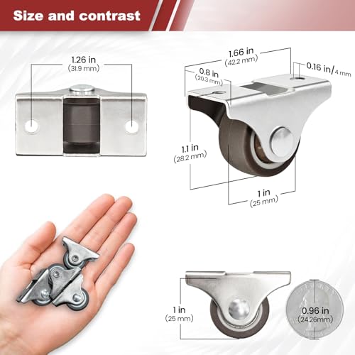 1 Inch Mini Fixed Drawer Rubber Caster Wheels, Non Swivel Caster Wheels - color: brown - 1 inch