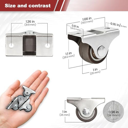 1 Inch Mini Fixed Drawer Rubber Caster Wheels, Non Swivel Caster Wheels - color: brown - 1 inch