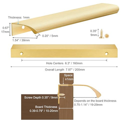 Malimali 10 Pack 7.87" Gold Edge Finger Pulls for Cabinets, Drawer Handles - color: Brushed Gold, size: 200mm/7.87" (10Pcs)
