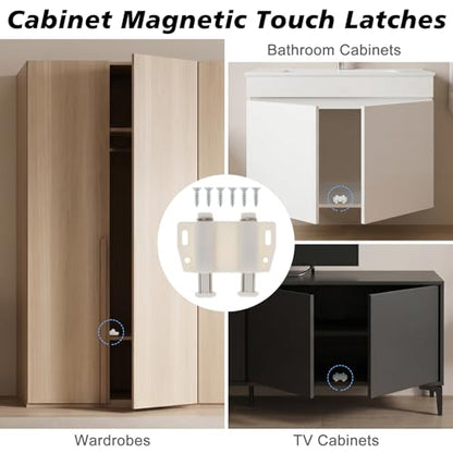 Magnetic Push Latch,Double Push to Open Cabinet Door Touch Latches,2 Pack - color: White