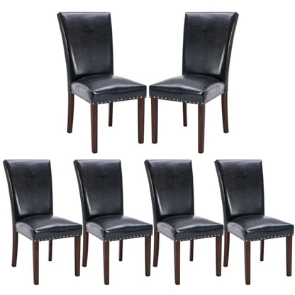 COLAMY Upholstered Parsons Dining Chairs Set of 6, PU Leather Dining Room Kitchen Side Chair with Nailhead Trim and Wood Legs - Black - color: L-black, size: Set of 6