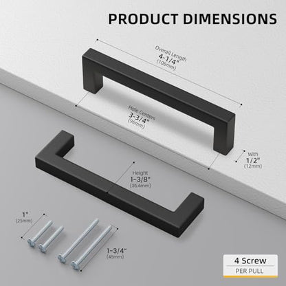 Goldenwarm 35 Pack 3-3/4 in Matte Black Cabinet Handles Square Drawer Pulls - color: Matte Black, size: 3 3/4 Inch Hole Center
