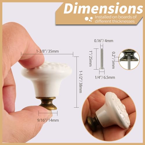 Ceramic Cabinet Knobs, Embossed Floral Design - White, 20pcs - color: White