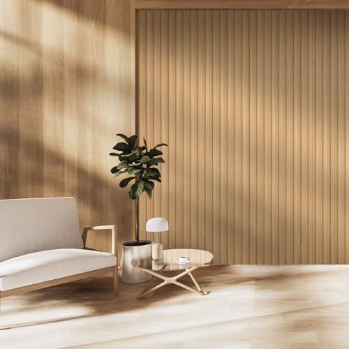 OUZUGIE WPC Acoustic Slat Wall Paneling, 8-Pack 114 x 6 Inches - color: Oak, size: (High)114“ x 6"