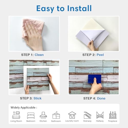 COMSTICKC 3D Peel and Stick Faux Wood Wall Sticker, 10 Pcs 11.8" x 11.8" - color: Green