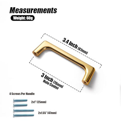 Goo-Ki Polished Rich Gold Cabinet Pulls with 3'' Hole Centers, Modern Style Zinc Alloy Cabinet Handles for Dresser,Wardrobe,Cupboard- 6 Pack…… - color: Polished Rich Gold, size: 3'' Hole Centers