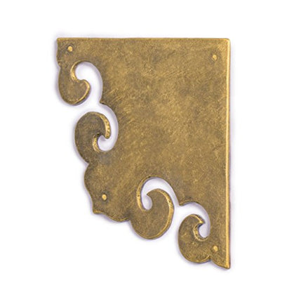 Hardware Philosophy HP Curled Brass Box Corner Plates, 2-Pack, 3.3 in