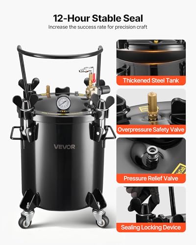 VEVOR Heavy Duty Steel Pressure Pot, 5.3 Gal/20 L Heavy Duty Steel Air Tool Pressure Pot, Pressures Pots with Three Quick-Connect Couplers for Home Use, DIY, Art Creations, Large-Diameter Tank - size: 20L/5.3Gal
