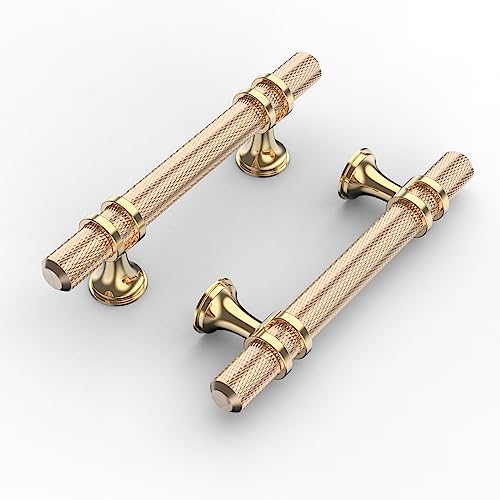 10 Pack 3"(76mm) Gold Cabinet Pulls Knurled Kitchen Cabinet Handles Drawer Pulls Brushed Brass Cupboard Hardware for Cabinets - color: Brushed Gold, size: 3"/76MM Hole Center - Pull