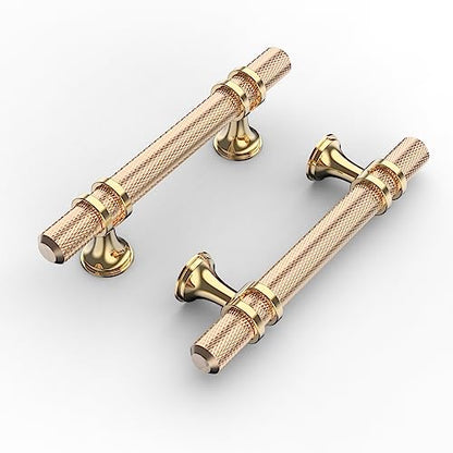 10 Pack 3"(76mm) Gold Cabinet Pulls Knurled Kitchen Cabinet Handles Drawer Pulls Brushed Brass Cupboard Hardware for Cabinets - color: Brushed Gold, size: 3"/76MM Hole Center - Pull