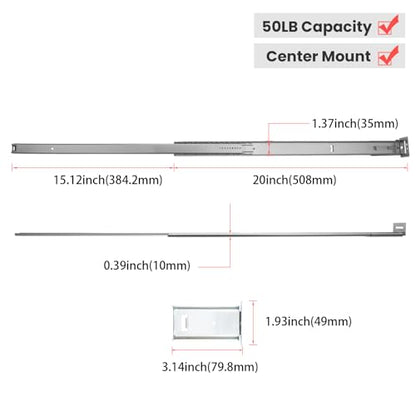 homdiy 20 Inch Heavy Duty Center Mount Drawer Slides Track (1 Pcs) - size: 20 Inch, style: 1 Pack