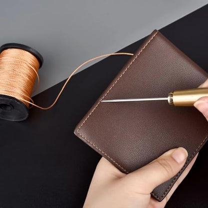 Frdhee 7PCS Leather Sewing Awl Needle with Copper Handle, Upholstery Repair Kit 3 Rolls 50 M Nylon Cord Thread and 2PCS Thimble for Handmade Leathercraft Sewing Tools Shoes Repair